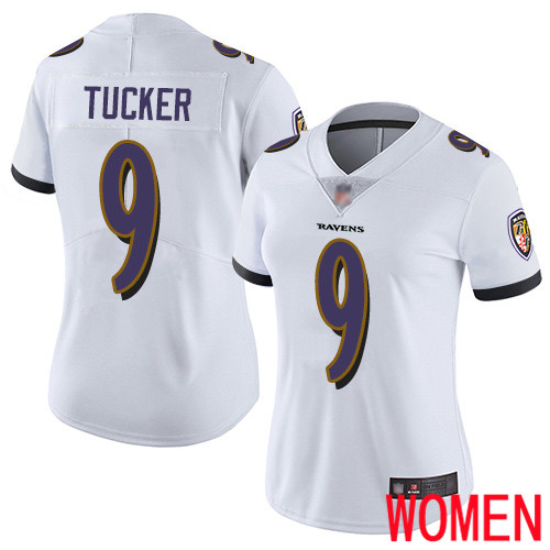 Baltimore Ravens Limited White Women Justin Tucker Road Jersey NFL Football #9 Vapor Untouchable